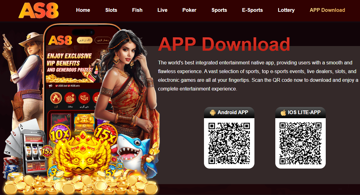 AS8 Game app download page for Android with QR code