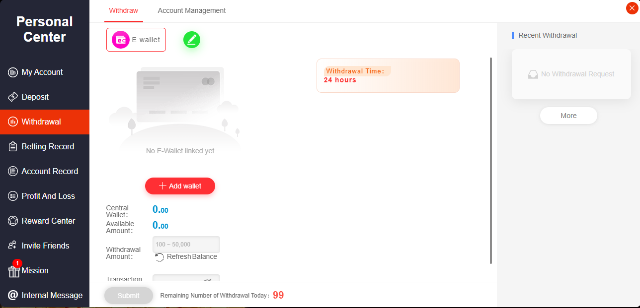 AS8 Game withdrawal page showing personal center and wallet interface Pakistan